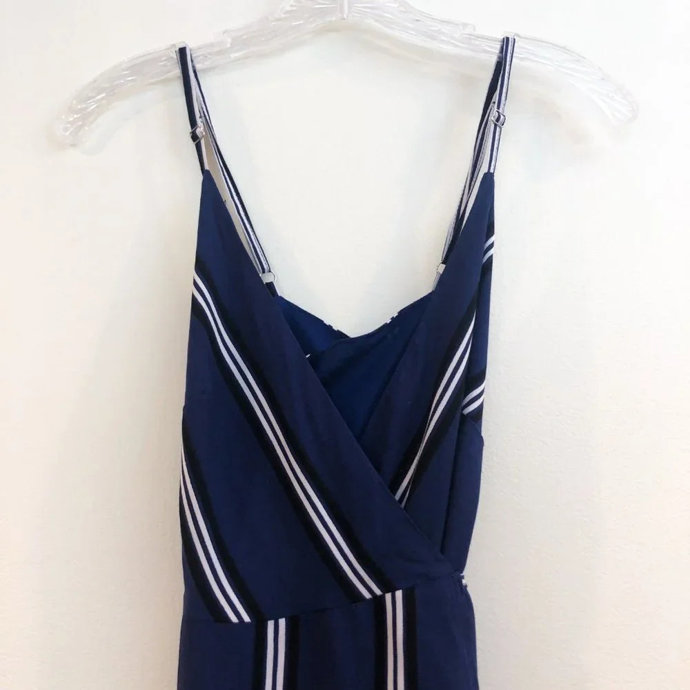 BEACHGOLD 100% Rayon Striped Adjustable Strappy V Neck Wrap Beach Midi Dress XS - Picture 3 of 9
